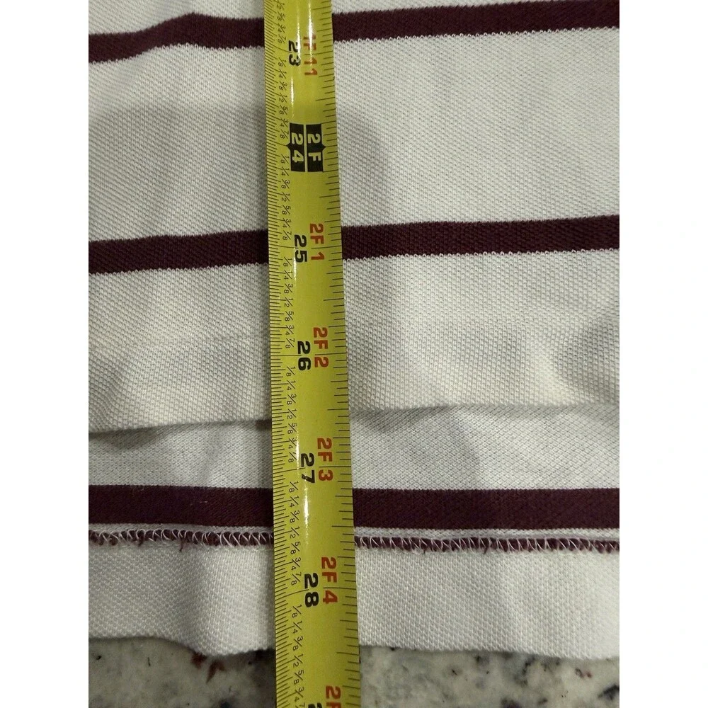 Polo Ralph Lauren Men’s Striped Polo Shirt Maroon And Cream Logo Size Medium